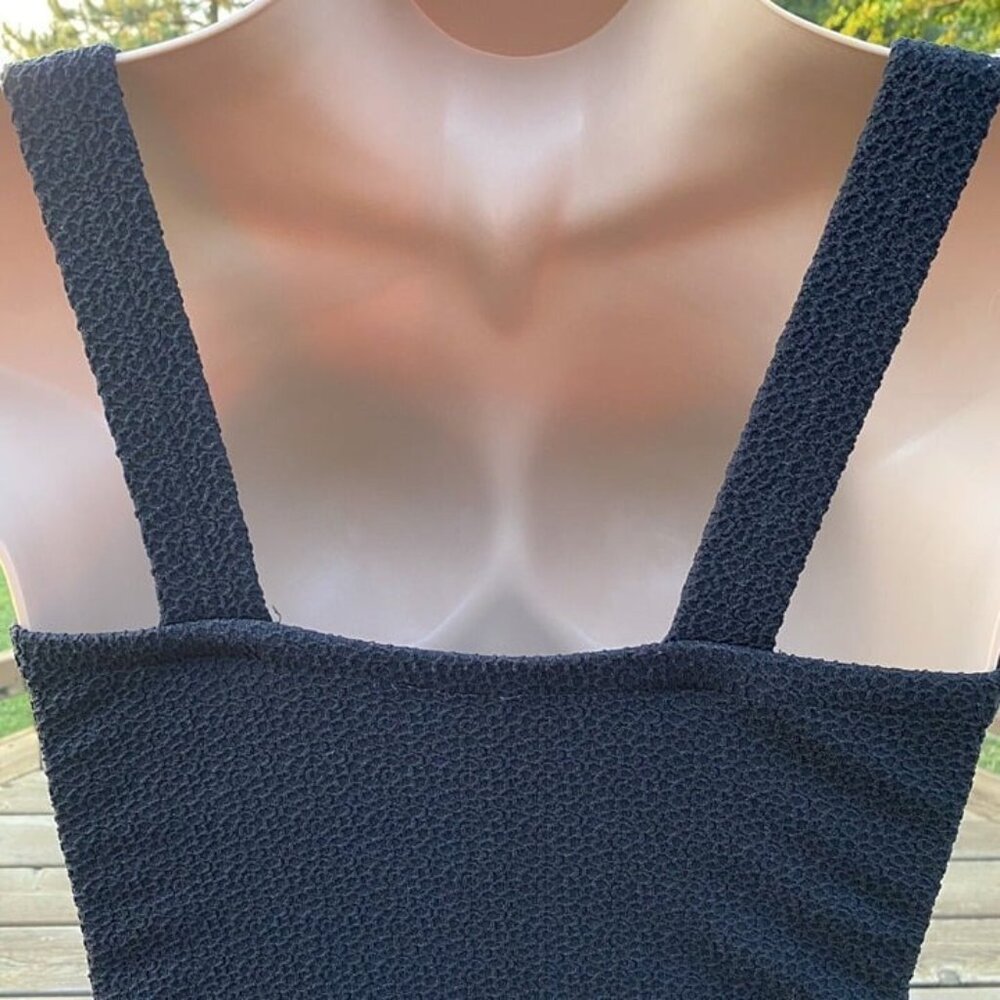 Catalina One Piece Swimsuit Sz 20W Plus Black Crochet Waist Goldtone Btn Vtg 90s - Picture 9 of 11